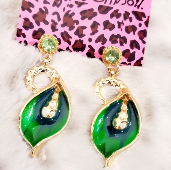 Gold plated Red green purple sparkly crystal feather necklace earrings sets - Picture 14 of 16